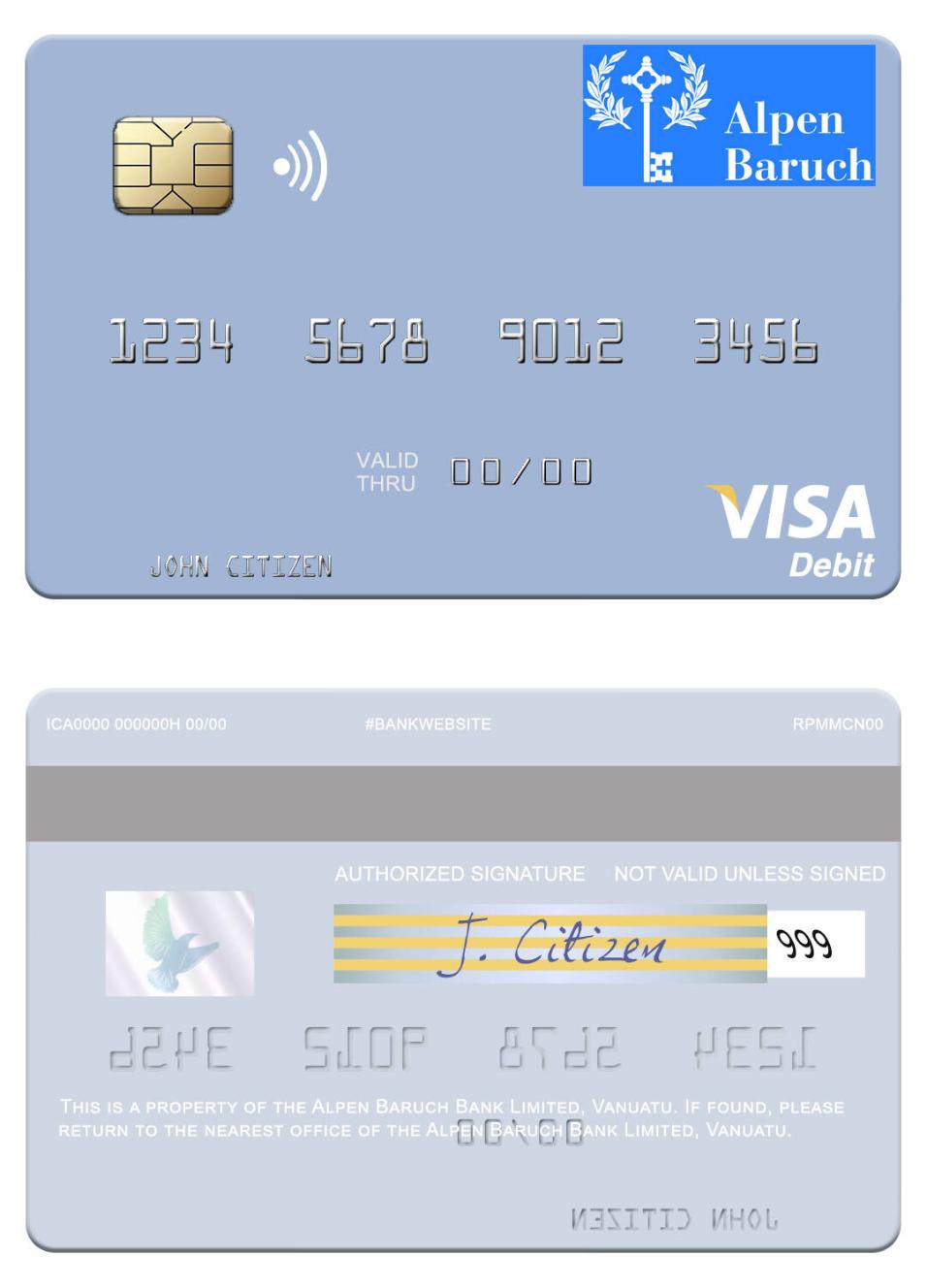 Vanuatu Alpen Baruch Bank Limited visa debit card